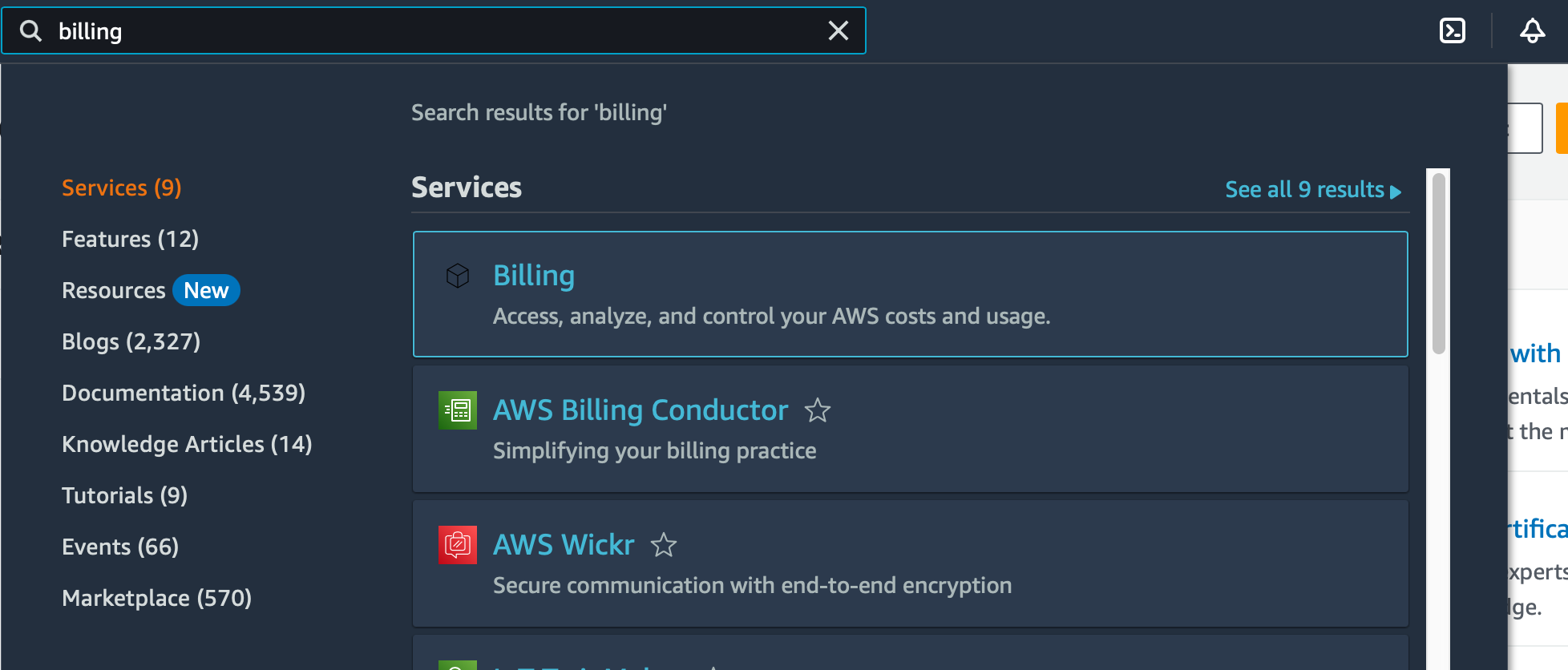 AWS Billing Search