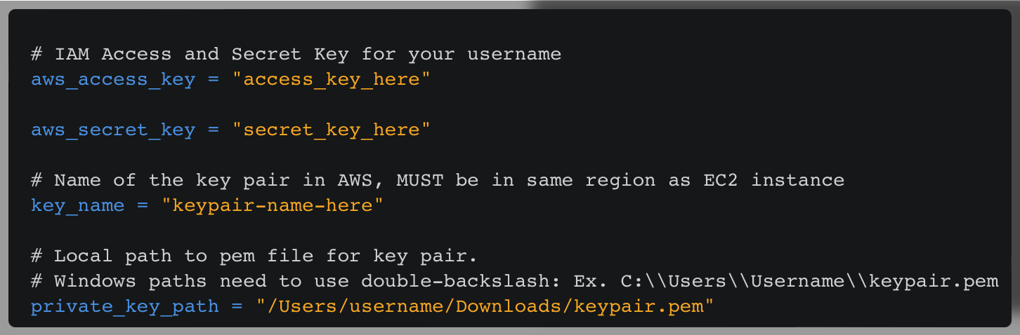 AWS keys in terraform.tfvars