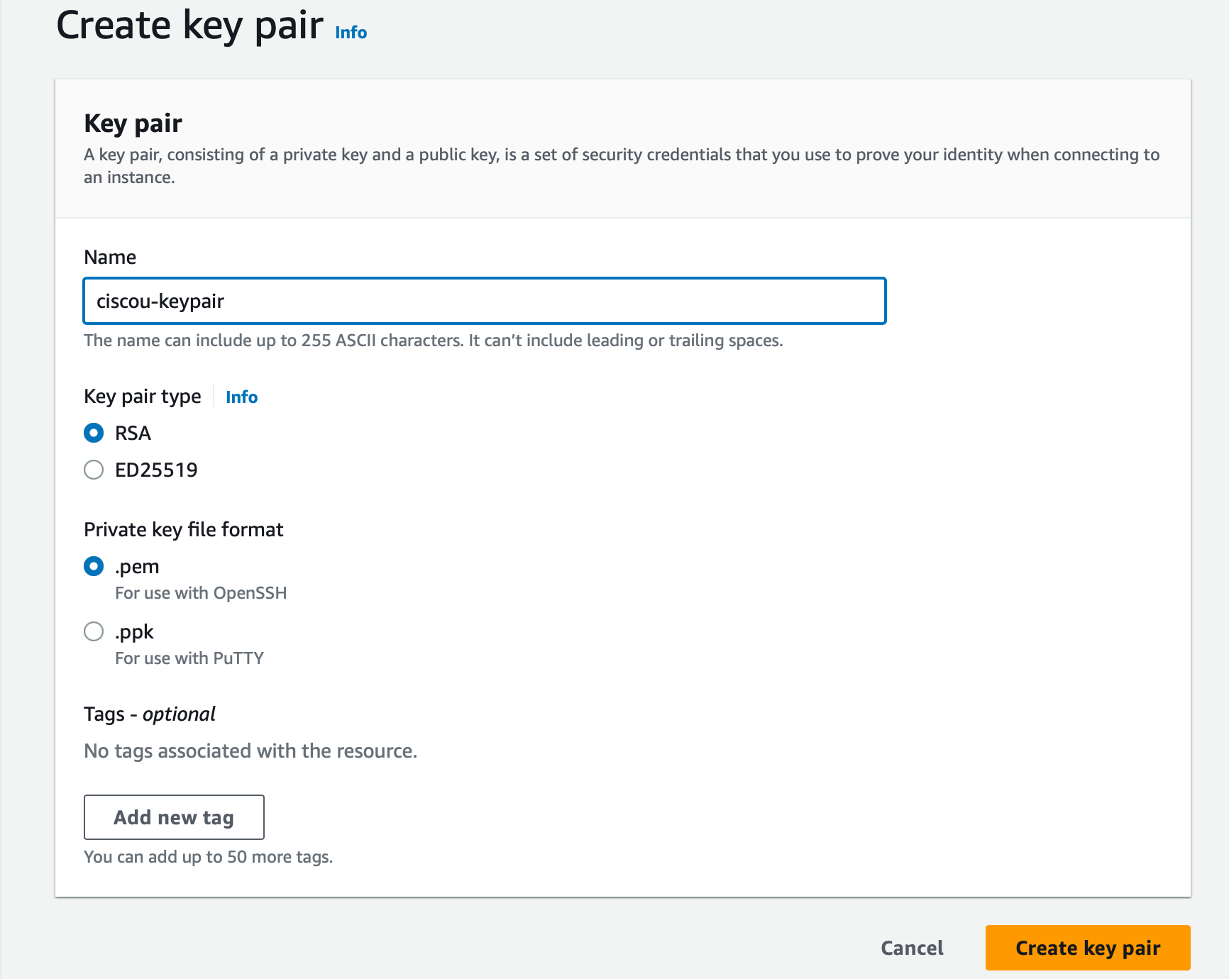 EC2 key pair options