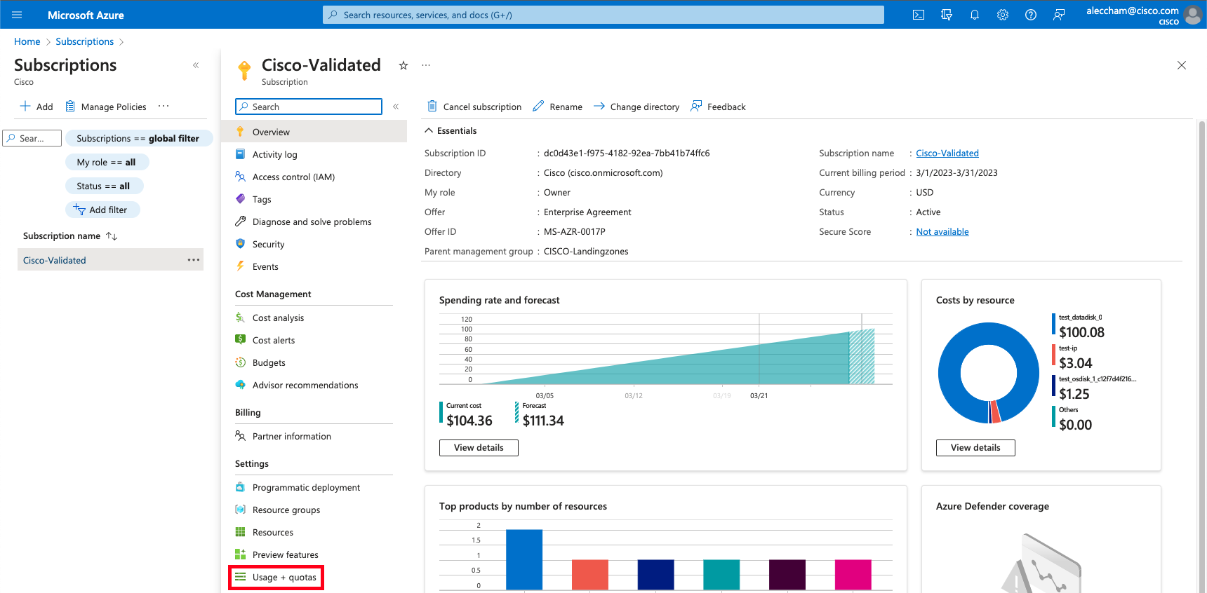 Navigate to Usage + Quotas