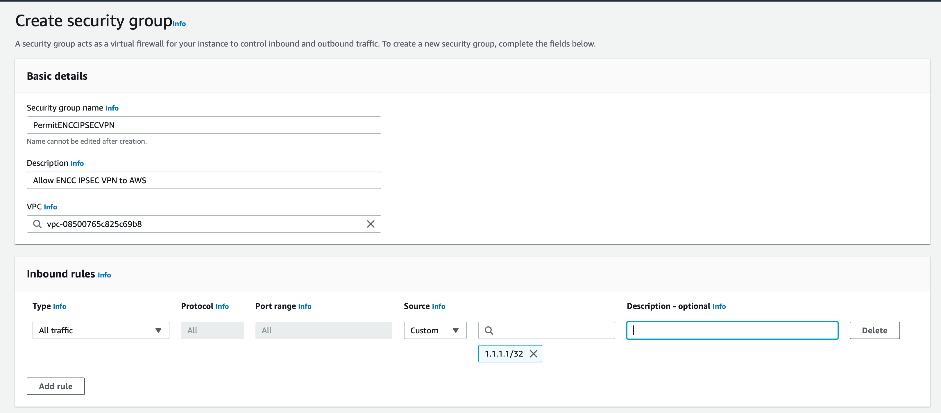 Security group config