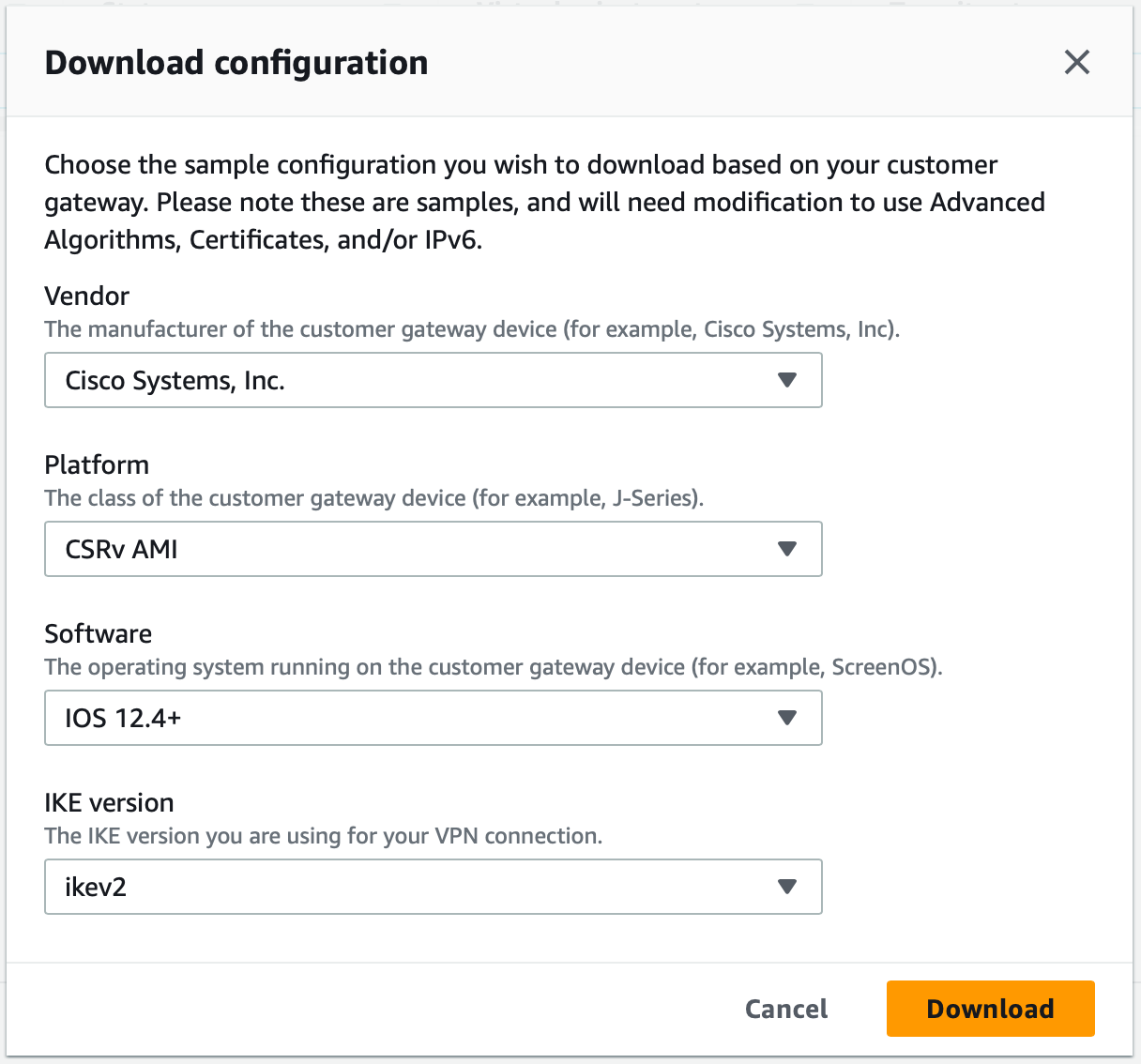 VPN configuration download options