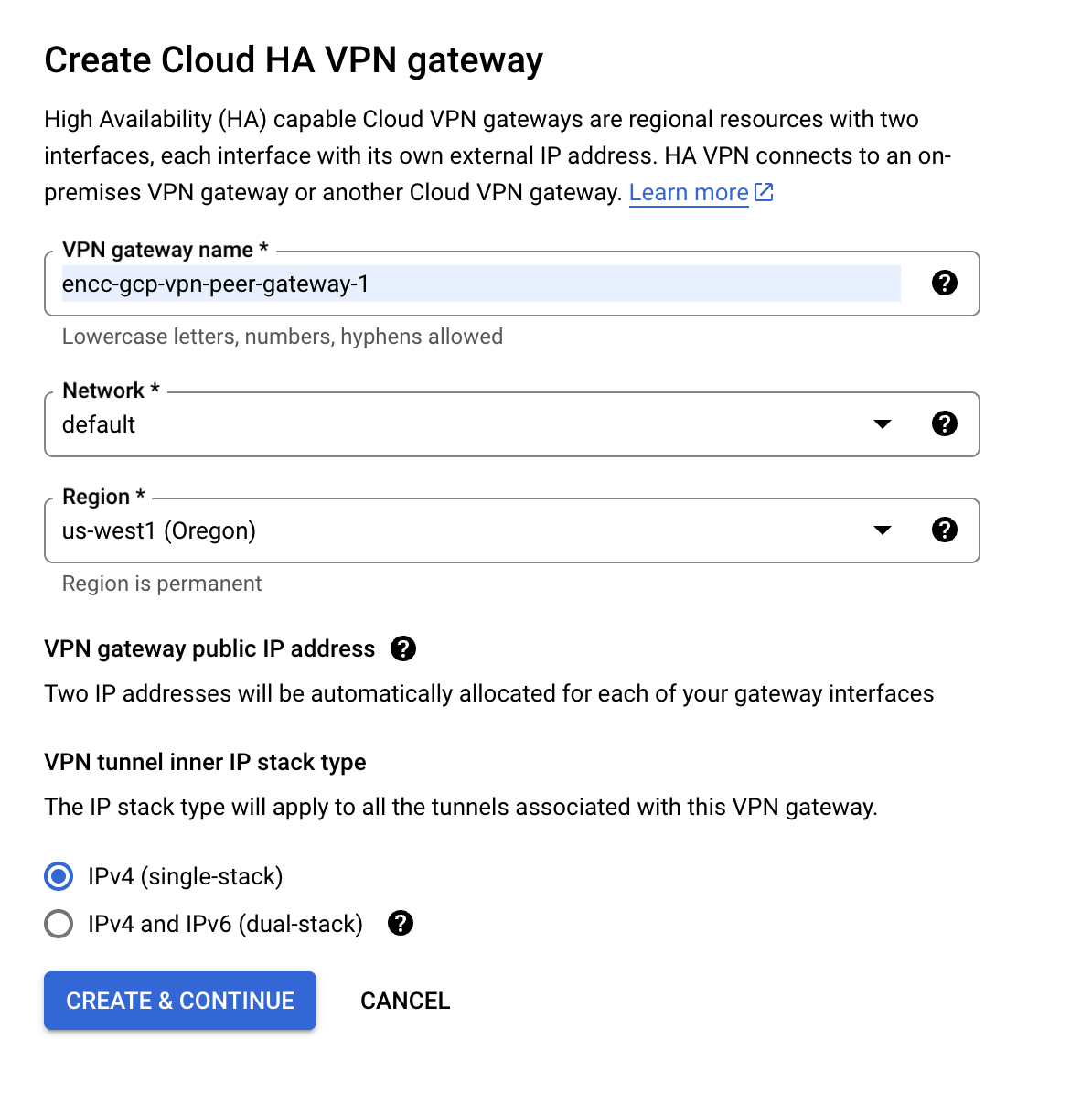 Cloud HA VPN Gateway