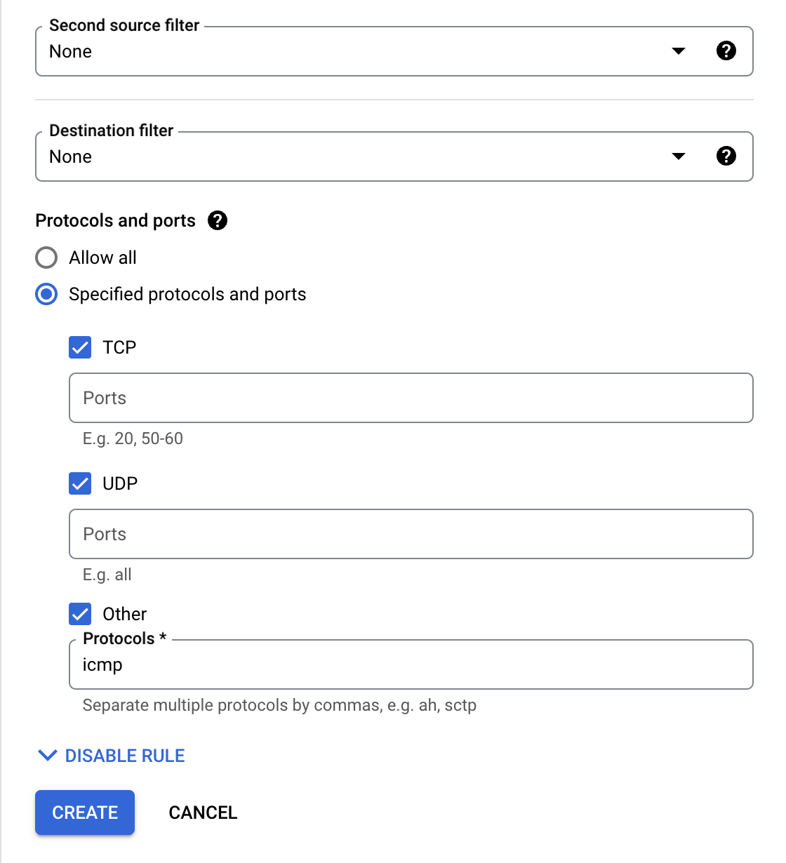 New firewall rule protocols