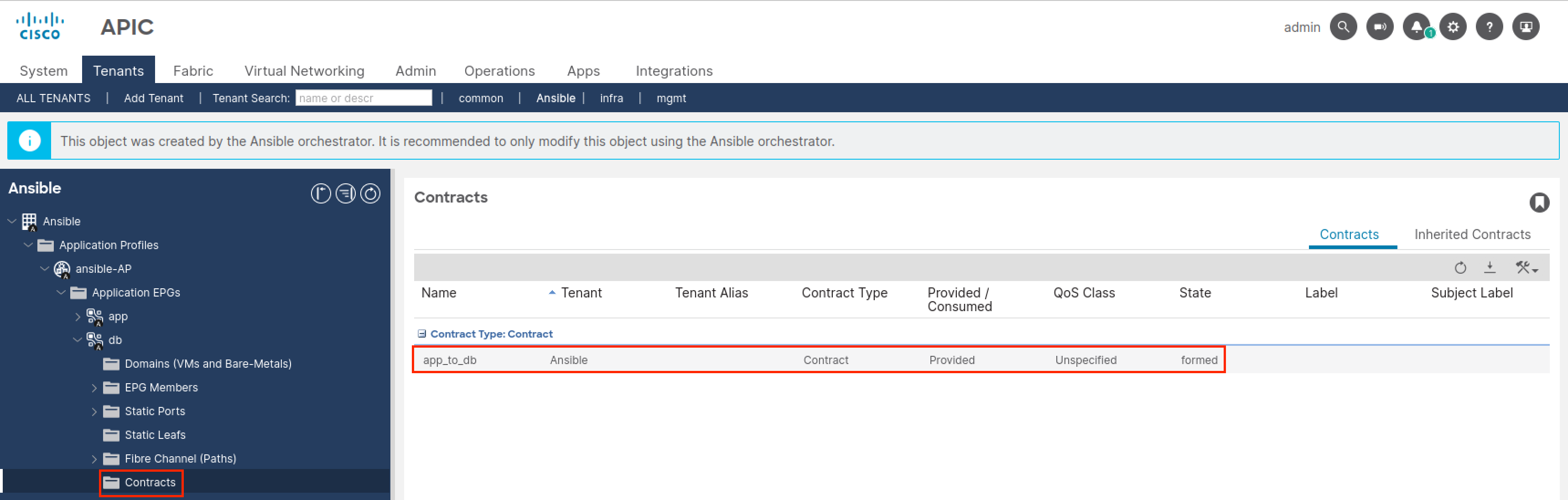 Looking at the created EPG Contracts