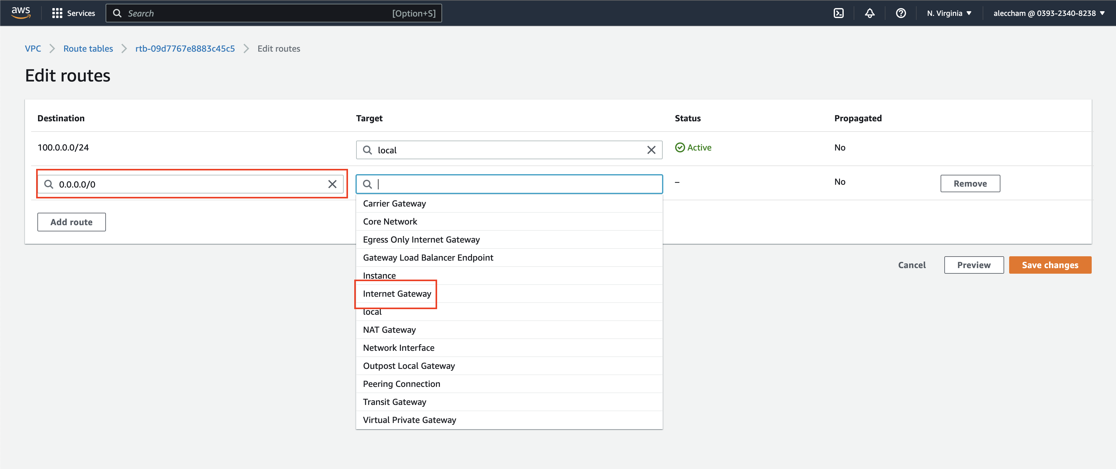 Add a new route and point it at the previously made IGW