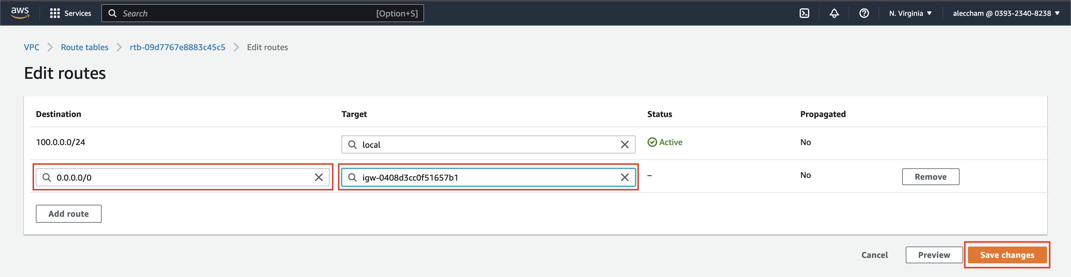 Add a new route and point it at the previously made IGW