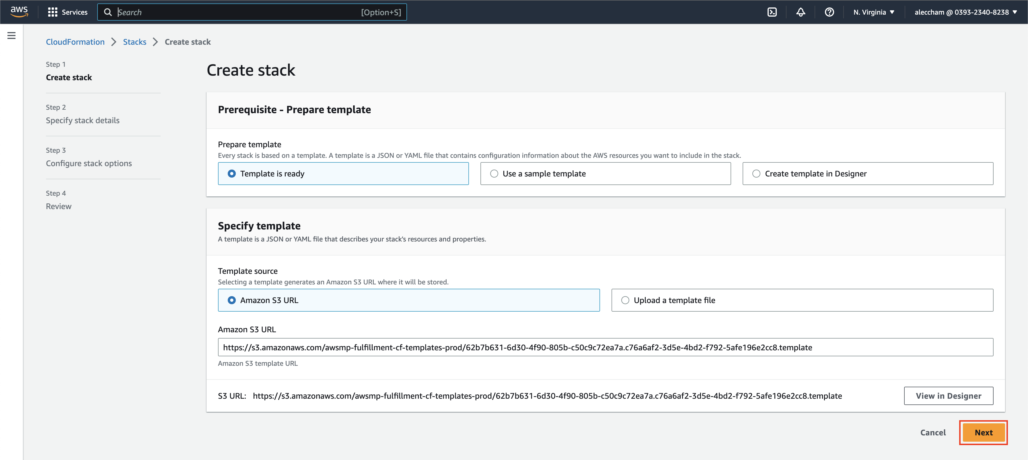 Start of the CloudFormation GUI