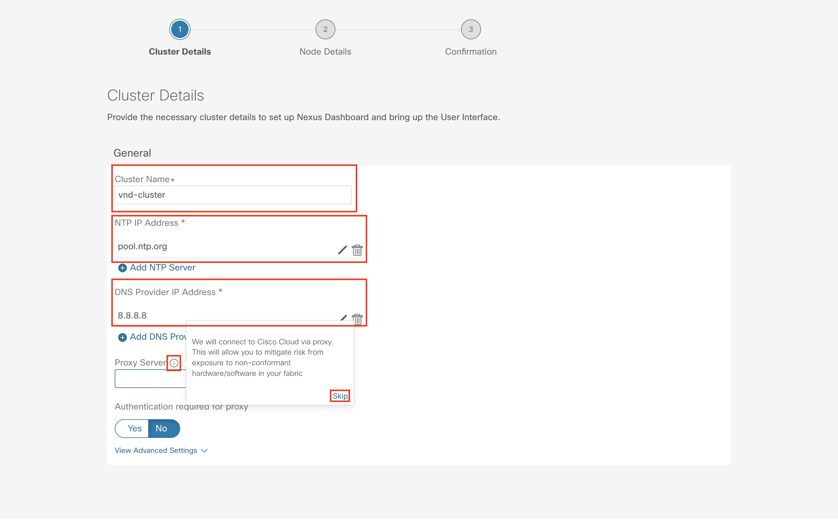 Configuring ND Cluster Infomation