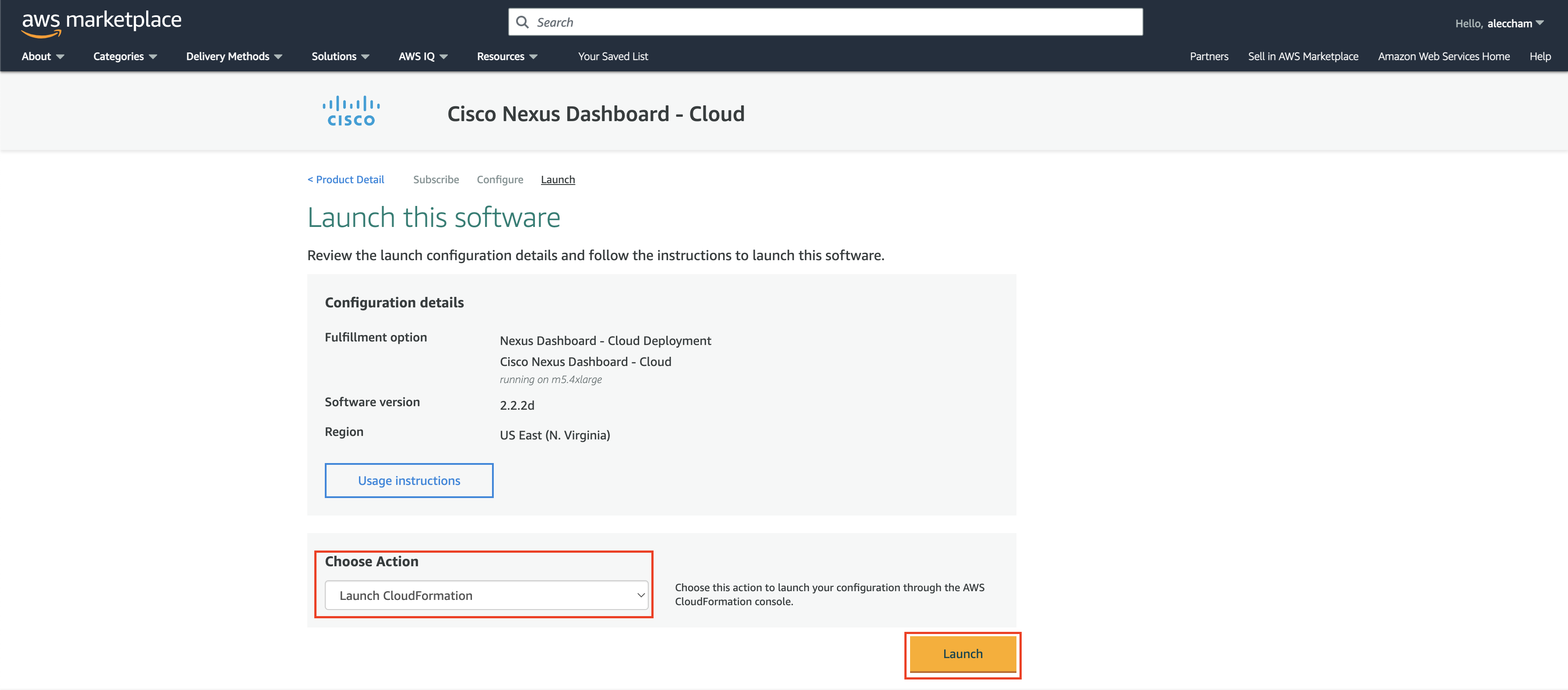 AWS Nexus Dashboard continue to Cloudformation configuration 