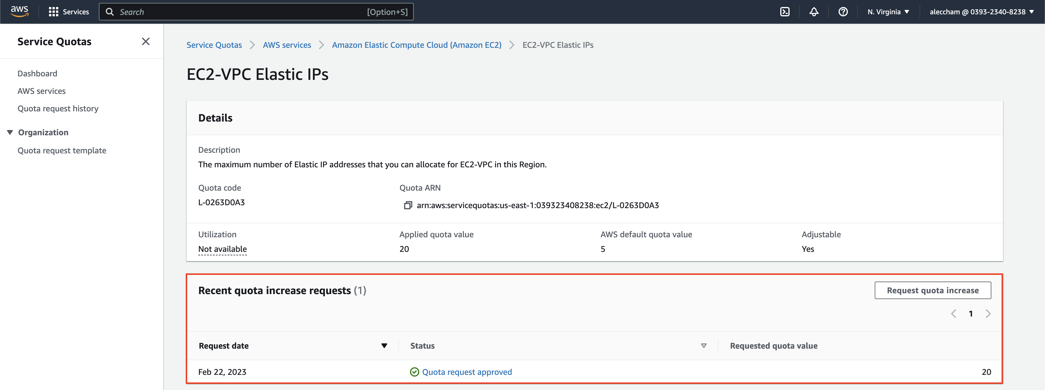 Increase the Elastic IPs quota